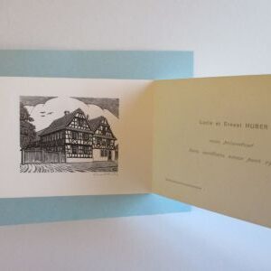 Huber Ernest, gravure wenskaart 1977, gesigneerd