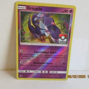 Oricorio, League stamped promo holo reverse, 56/145, Sun & Moon